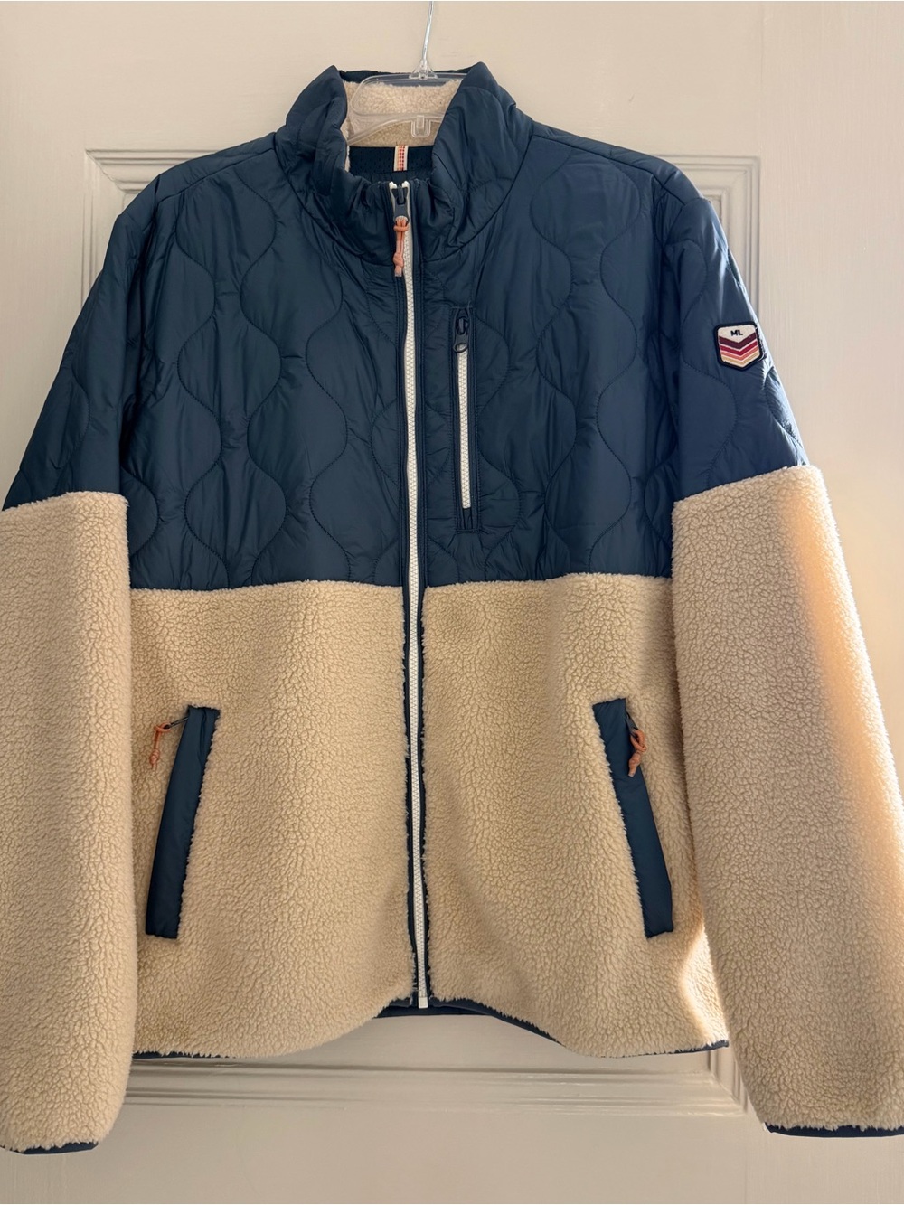 Marine Layer Navy & Cream Quilted Sherpa Jacket - Large